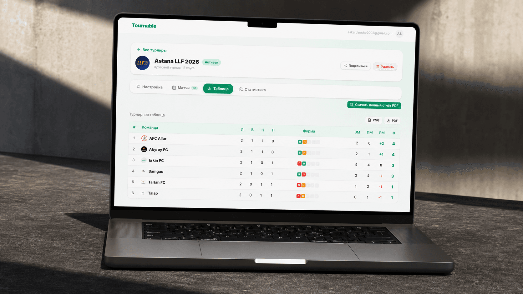 Tournable — турнирная таблица